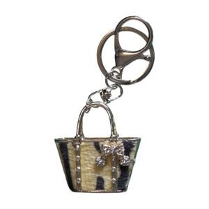 Tiger Print Gold & Yellow Sculptural Handbag Charm Keyring Bow & Rhinestone NWT